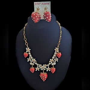 Betsey Johnson Strawberry Earrings and Necklace NWT